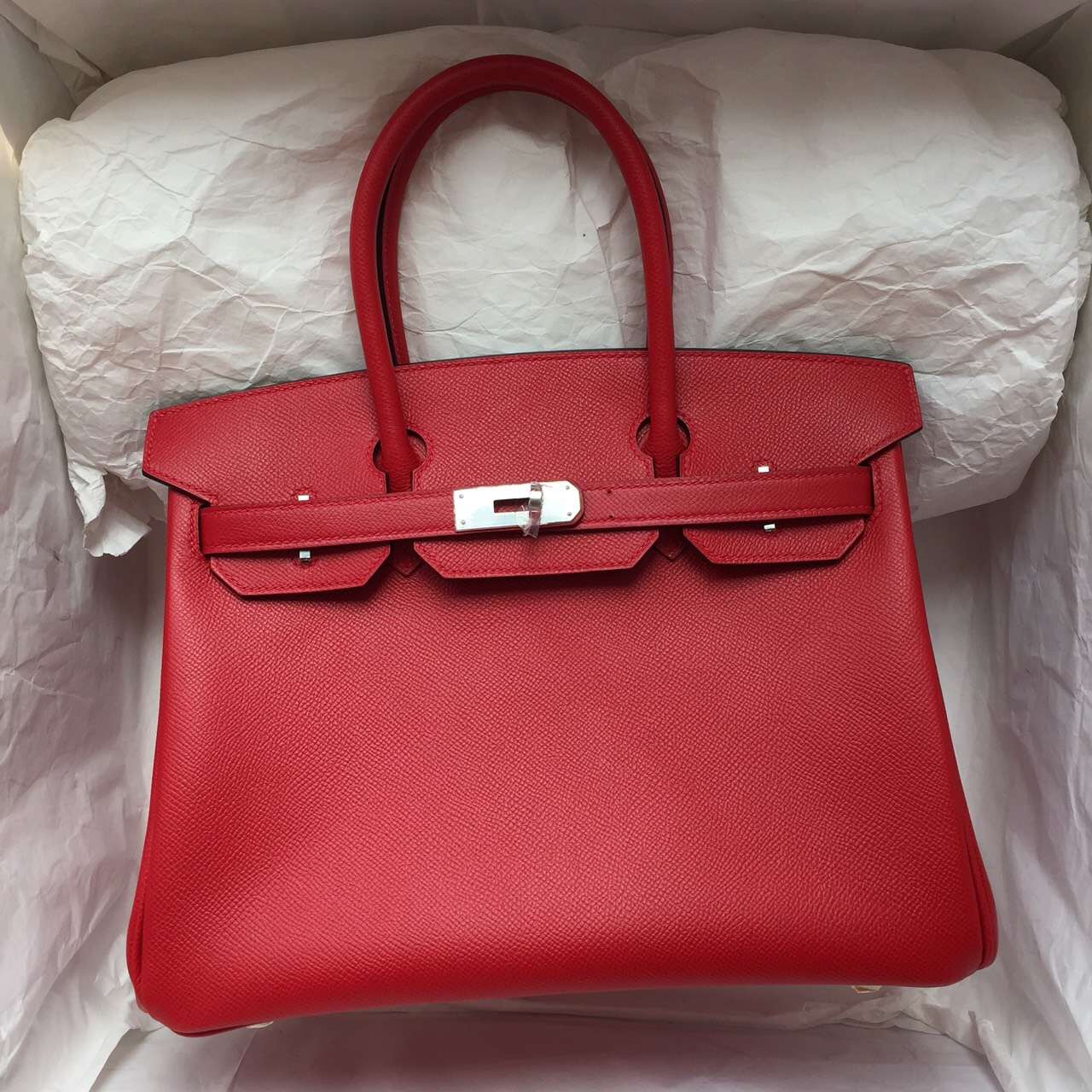 30CM Hermes Birkin Bag Q5 Chinese Red Epsom Leather Silver Hardware ...