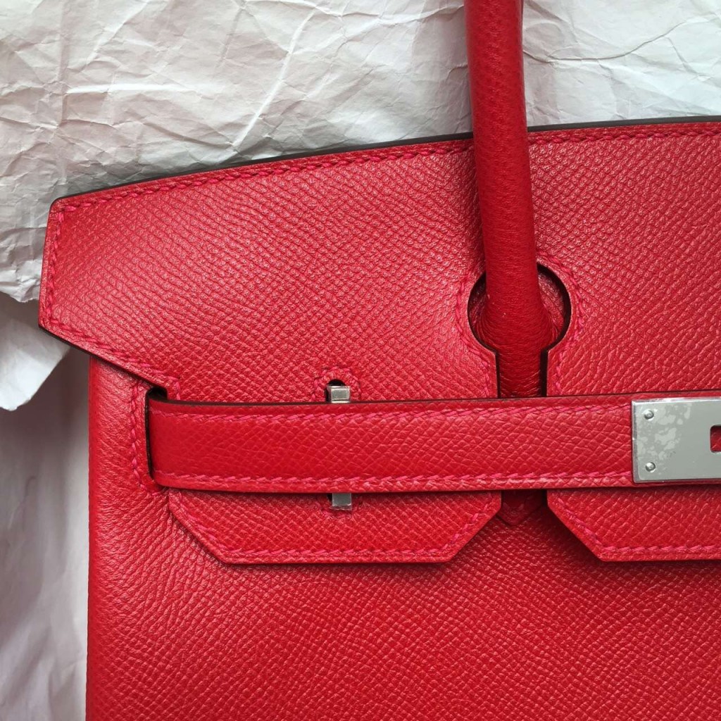 30CM Hermes Birkin Bag Q5 Chinese Red Epsom Leather Silver Hardware ...