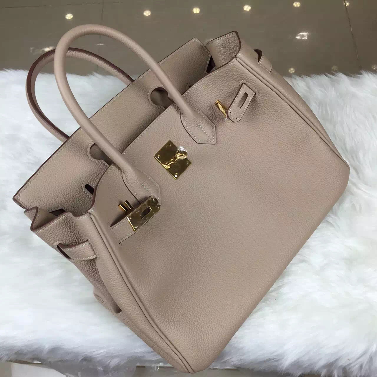 High Quality Hermes 1F Diamond Grey Original Togo Leather Birkin Bag ...