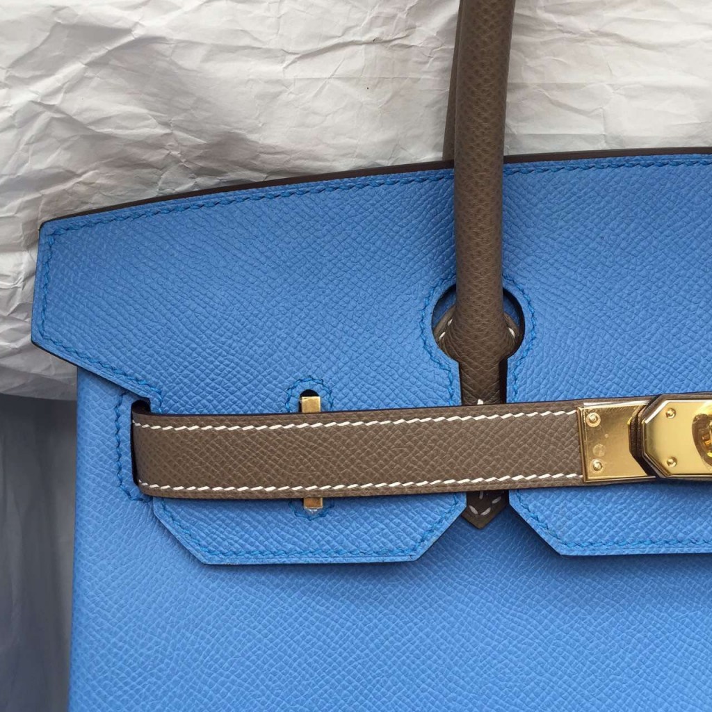 Cheap Hermes 2T Blue Paradise & Etoupe Grey Epsom Leather Birkin Bag