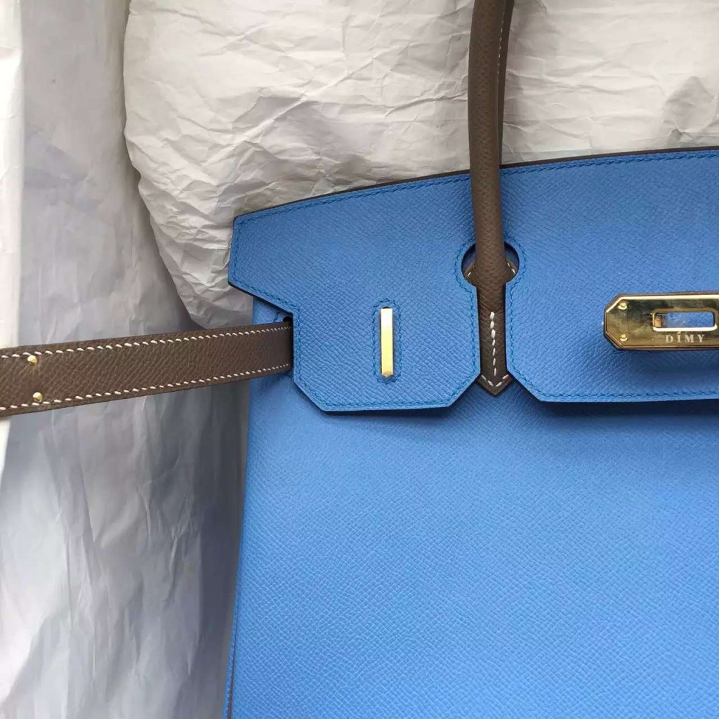 Cheap Hermes 2T Blue Paradise & Etoupe Grey Epsom Leather Birkin Bag