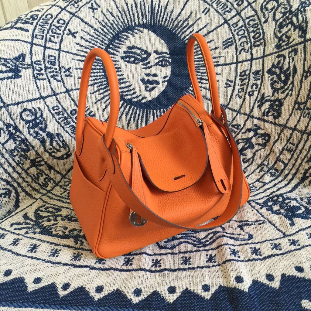 Discount Hermes Lindy Bag 26CM Orange TC Calfskin Leather Women's Tote