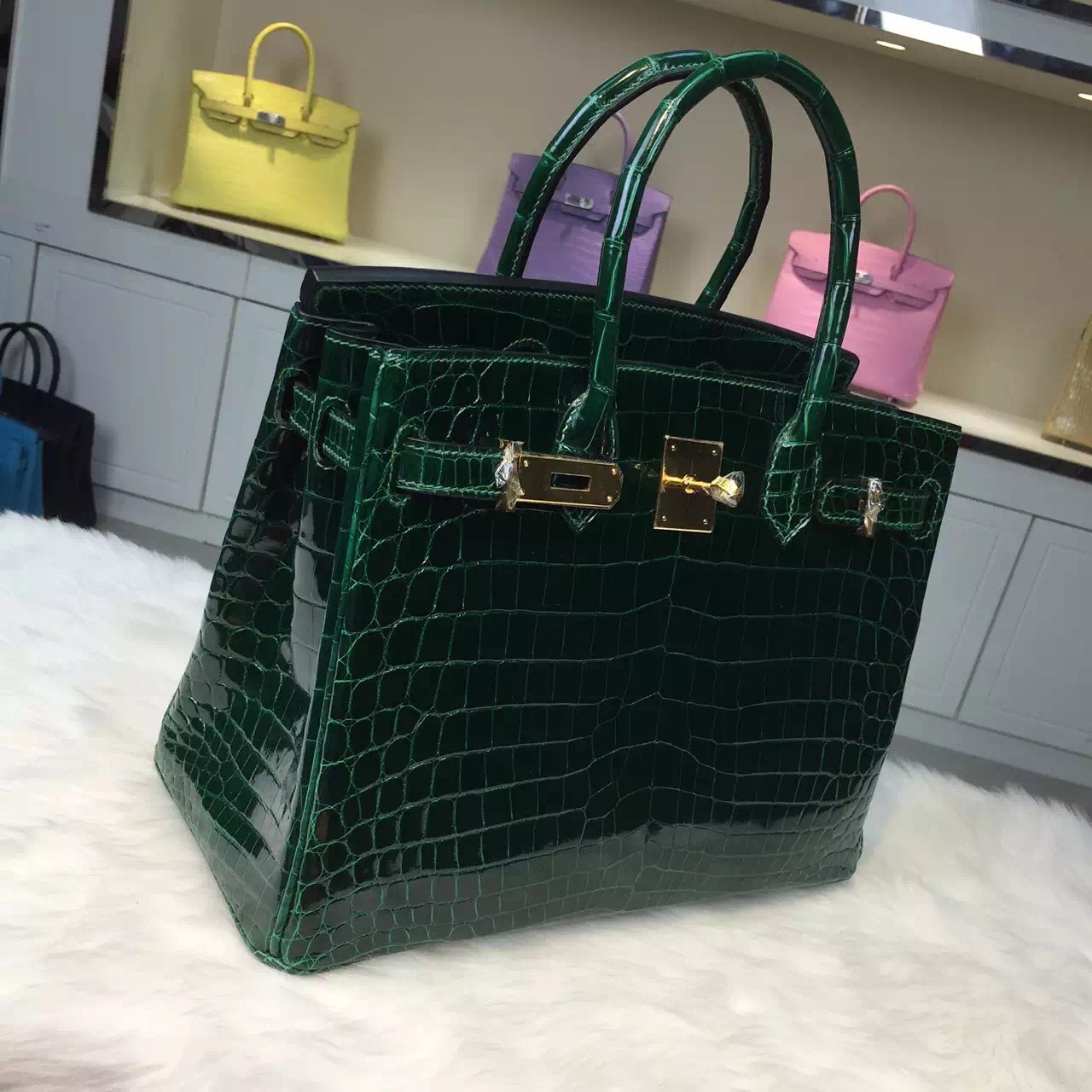 Discount Hermes CK67 Emerald Green Original Crocodile Skin Birkin Bag