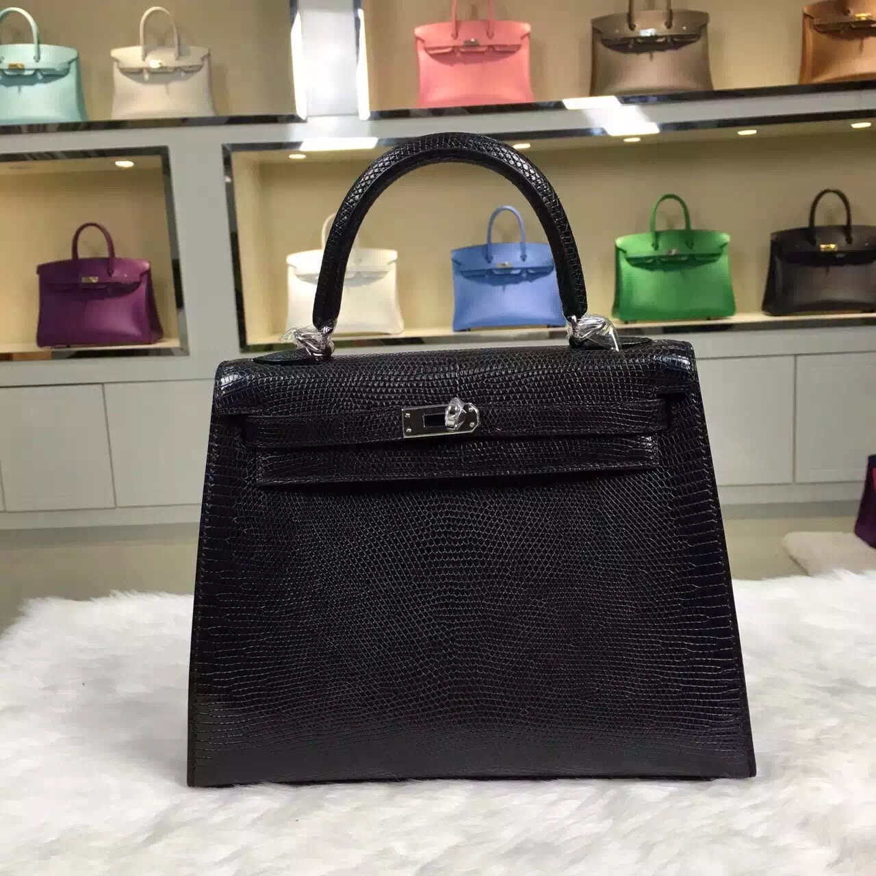 Vip Customized Hermes Black Lizard Skin Kelly Bag 25CM Fashion Women’s ...