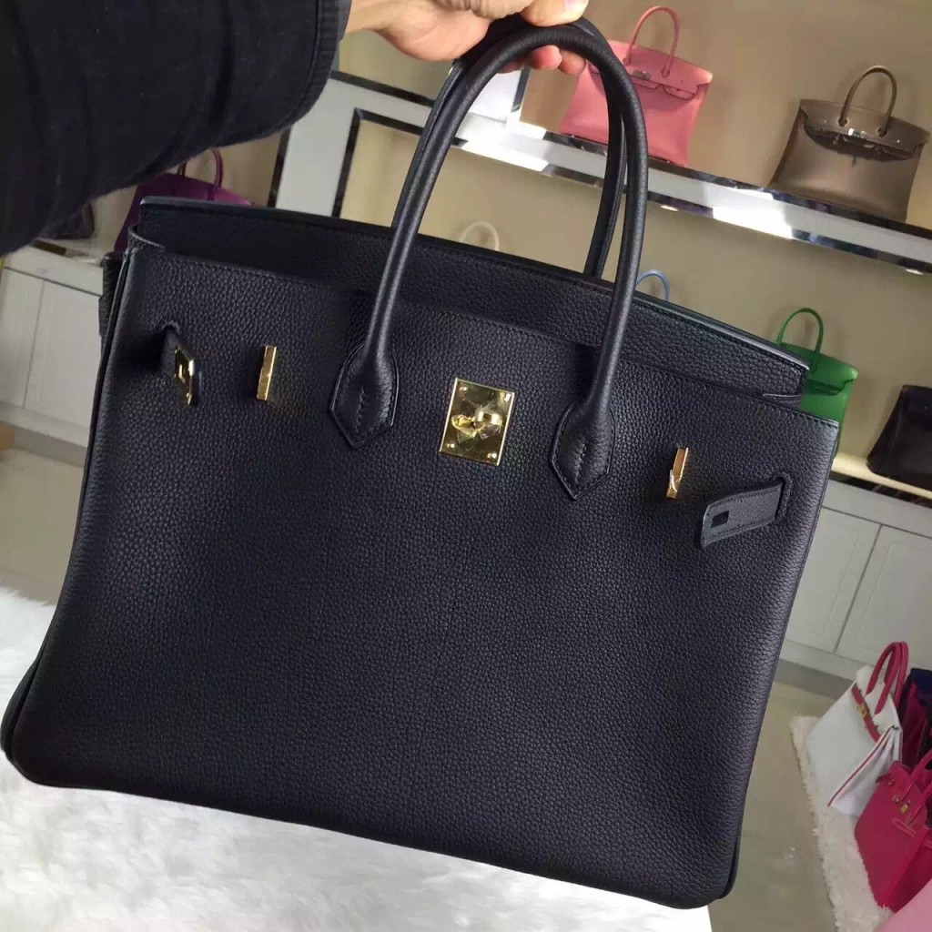 Hand Stitching Hermes 89 Black Original Togo Leather Birkin Bag Women's