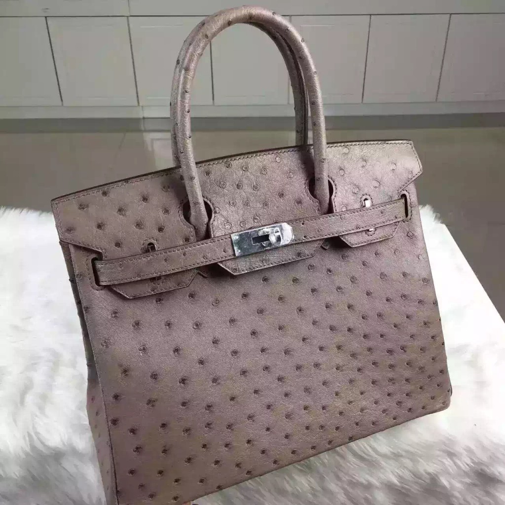 High Quality Hermes Mousse Grey France Ostrich Leather Birkin Bag 30cm ...