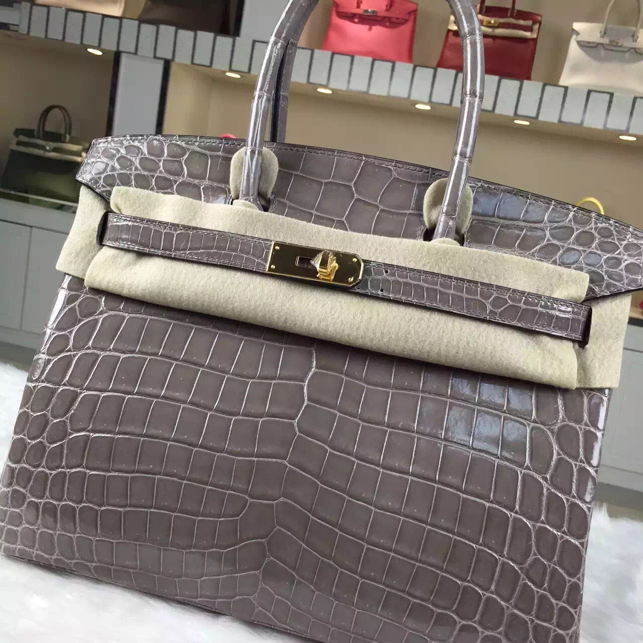 Wholesale Hermes Birkin30CM Etoupe Grey Original Crocodile Shiny ...