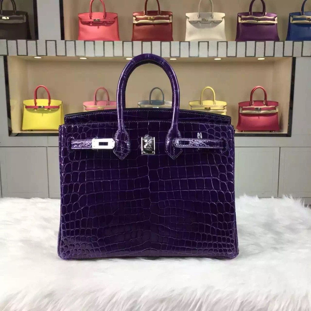 Luxury Ladies’ Handbag Hermes 9G Violet HCP Crocodile Shiny Leather ...