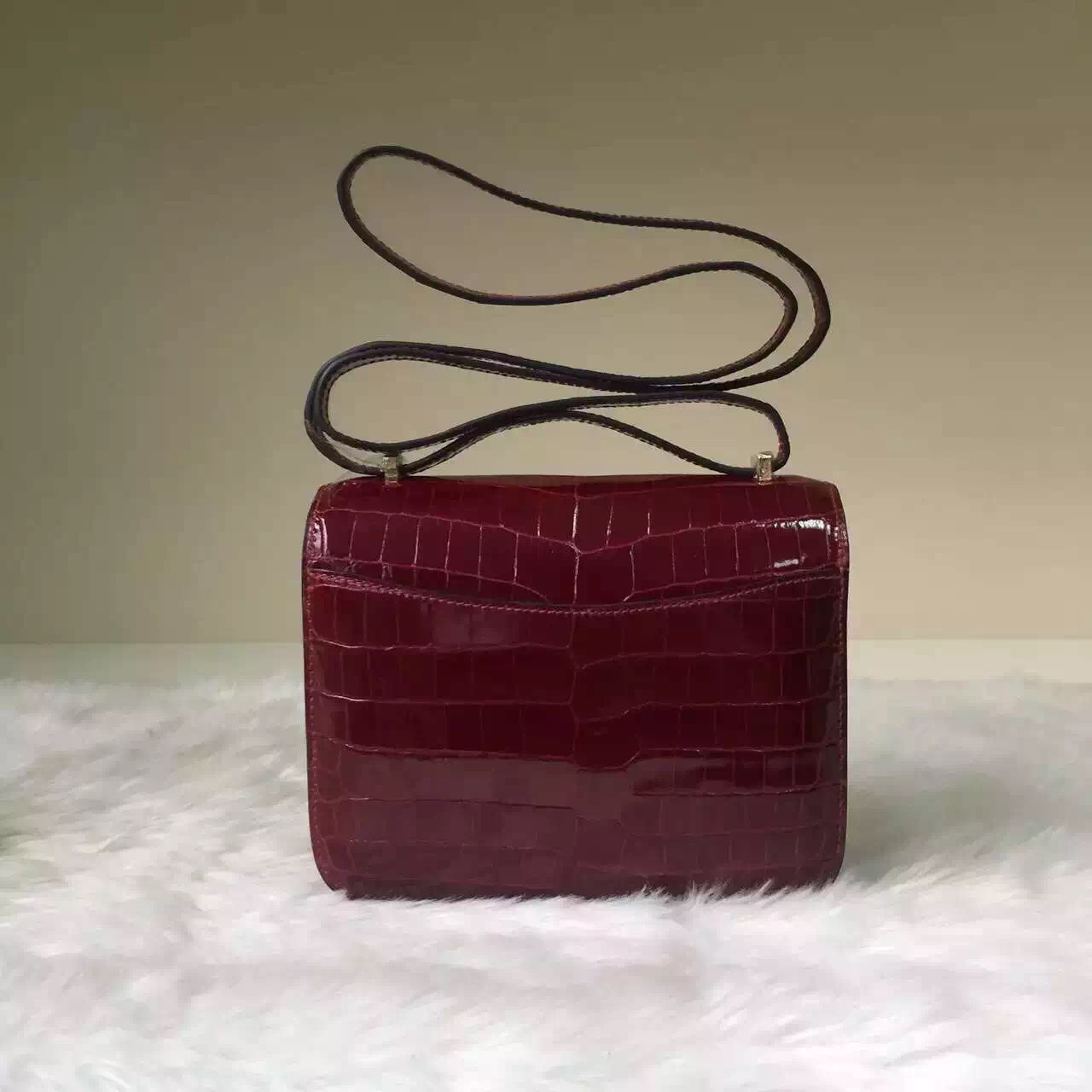 Hand Stitching Hermes Constance Bag 19CM Bourgogne Red HCP Crocodile ...