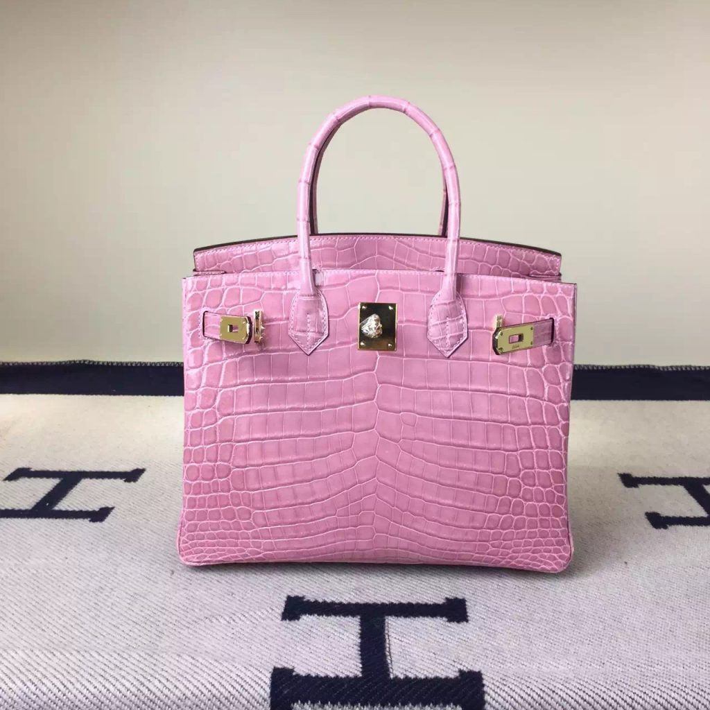 New Pretty Hermes Light Pink Crocodile Shiny Leather Birkin Bag 30cm ...