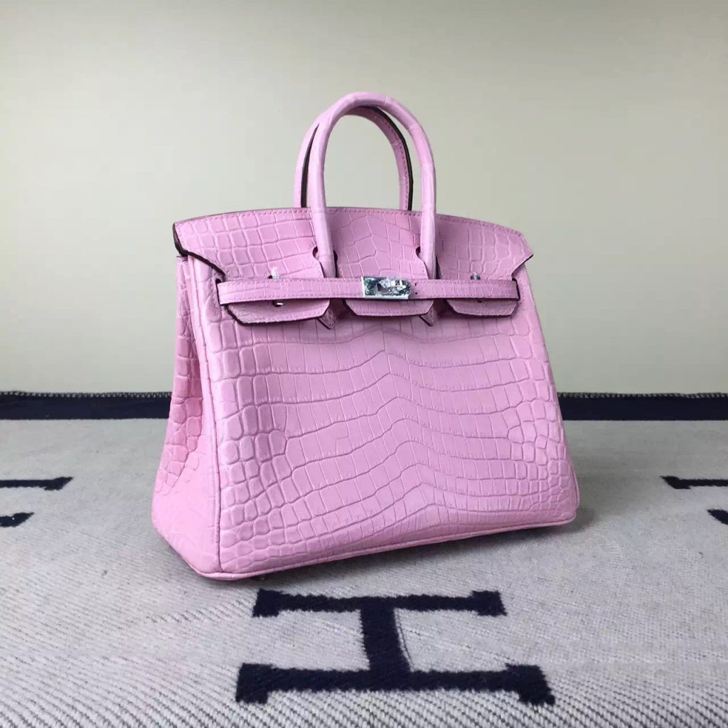 New Pretty Hermes Light Pink Crocodile Matt Leather Birkin Bag 25cm - H ...