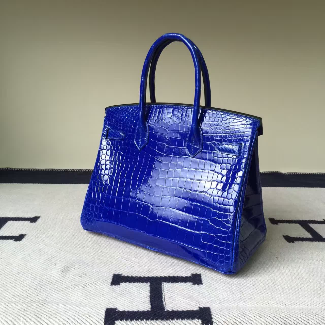 Wholesale Hermes 7T Blue Electric Crocodile Shiny Leather Birkin Bag ...
