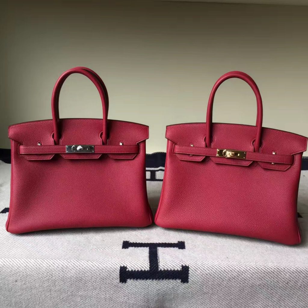 Hand Stitching Hermes Birkin 30cm Bag in K1 Guava Red Togo Leather ...