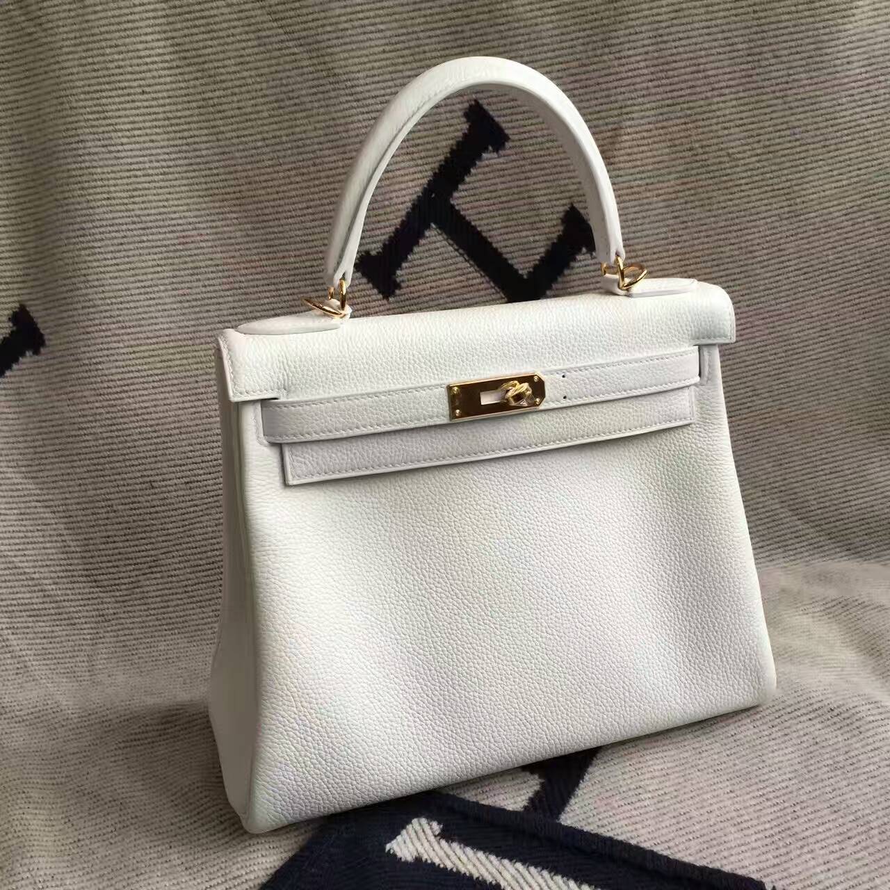 Hermes Classic Bag 01 Pure White Togo Calfskin Leather Retourne Kelly ...