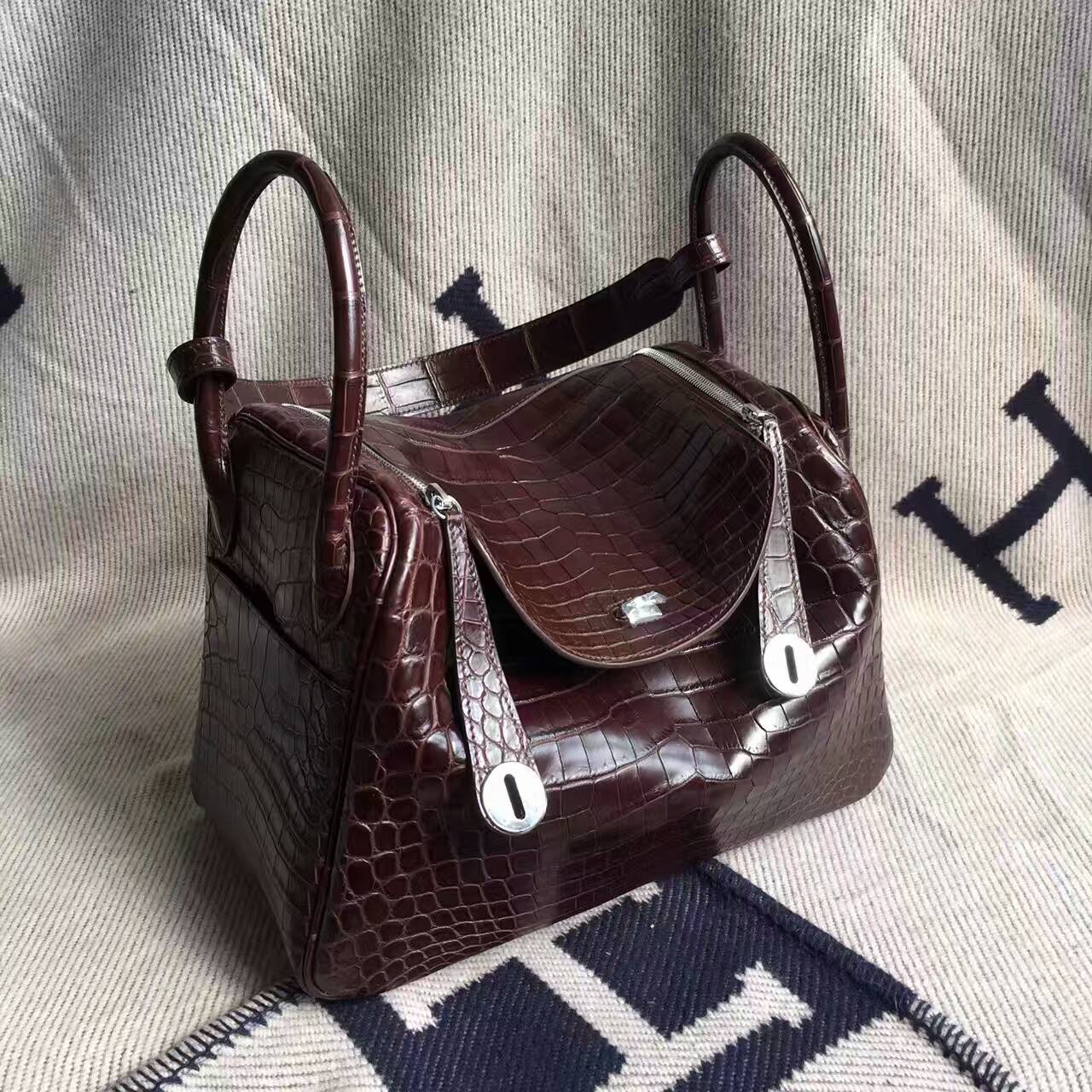 Wholesale Hermes Black Currant Purple Crocodile matt Leather Birkin Bag  30CM