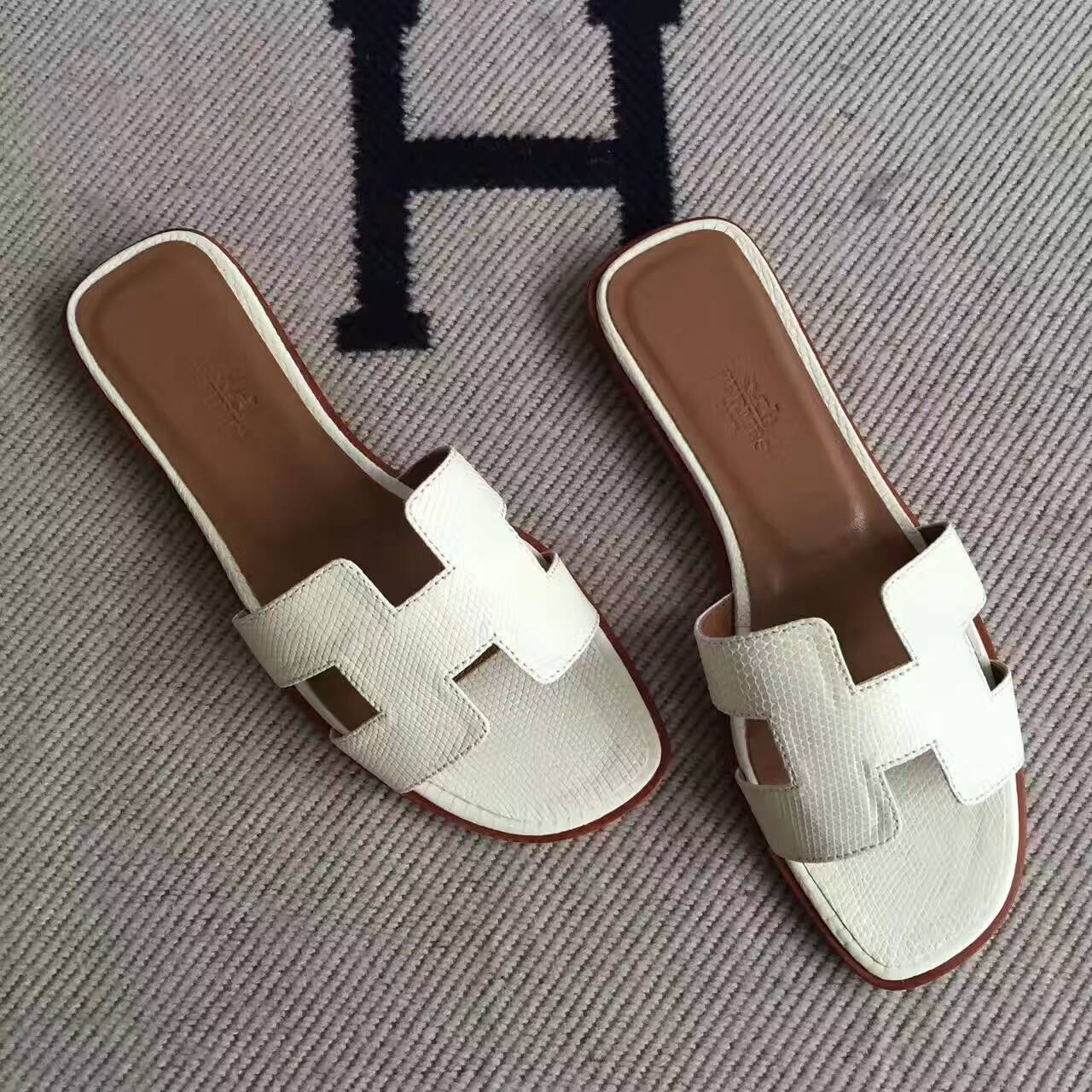 white hermes slippers