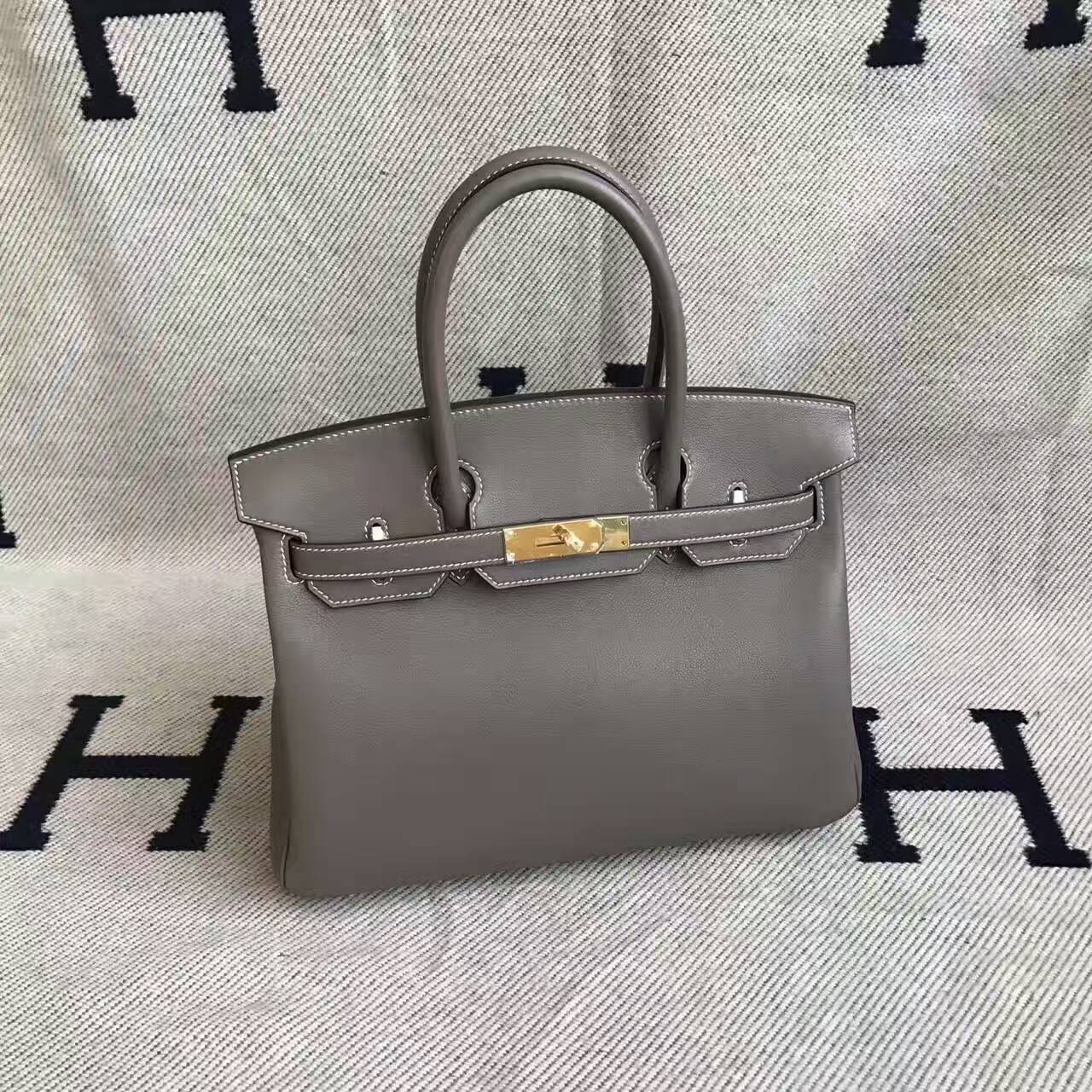 Hand Stitching Hermes C18 Etoupe Grey Swift Leather Birkin Bag 30cm ...