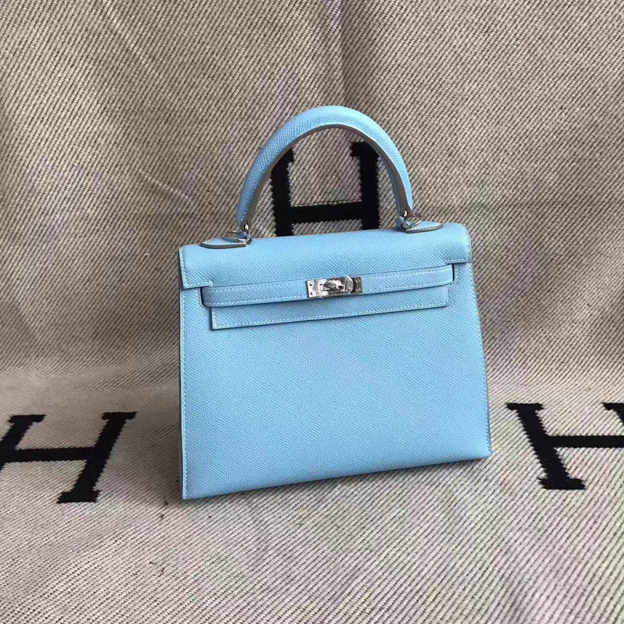 New Fashion Hermes 7N Candy Blue Epsom Leather Kelly Bag 25CM – HEMA ...