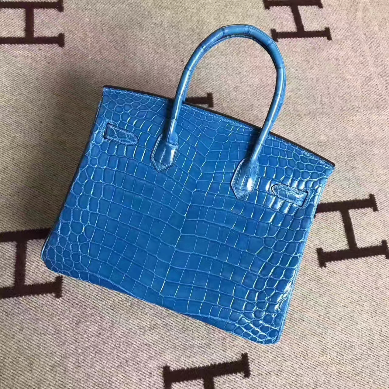 Discount Hermes 7W Blue Izmir Original Crocodile Leather Birkin