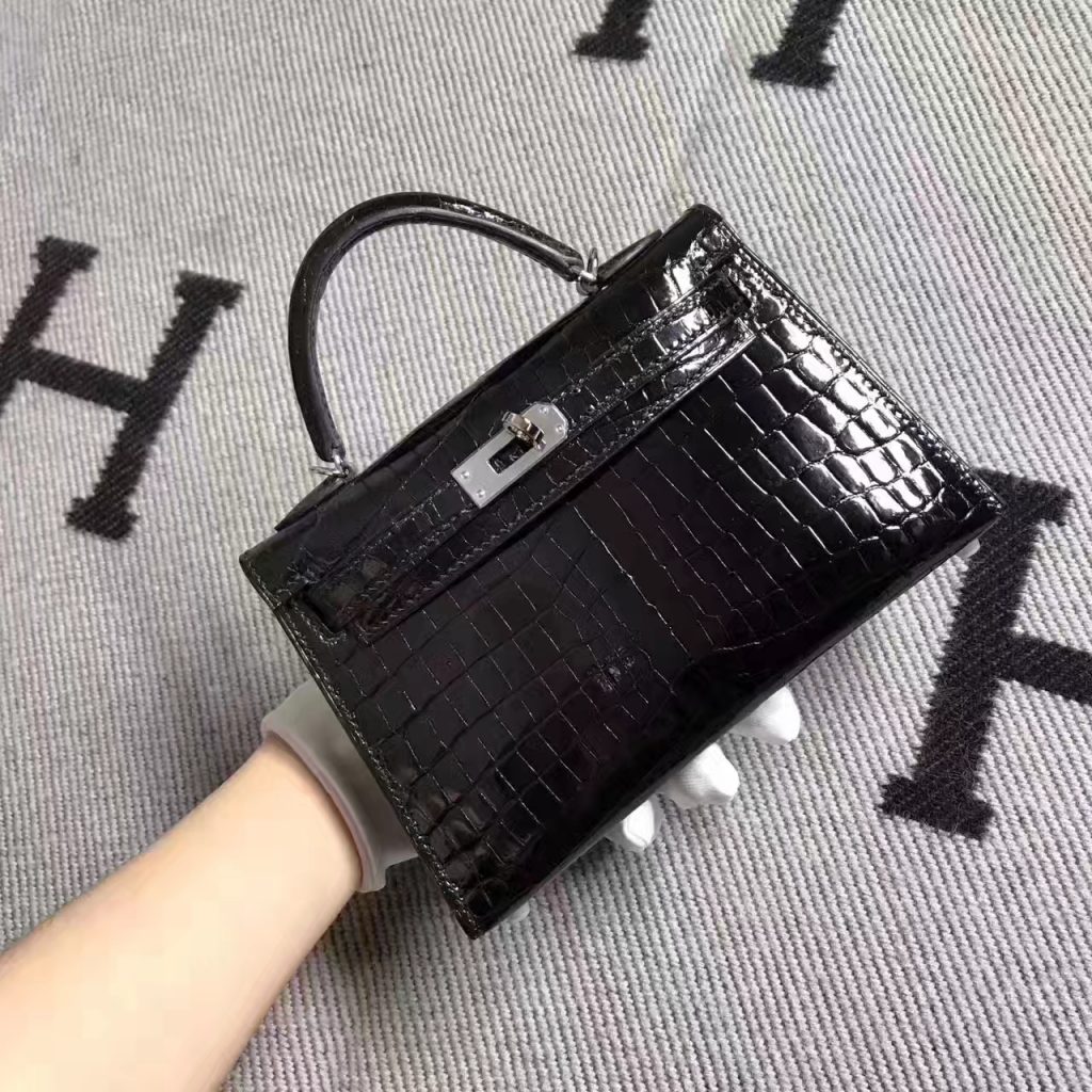 Hermes CK89 Black Crocodile Shiny Leather Minikelly-2 Clutch Bag – HEMA ...