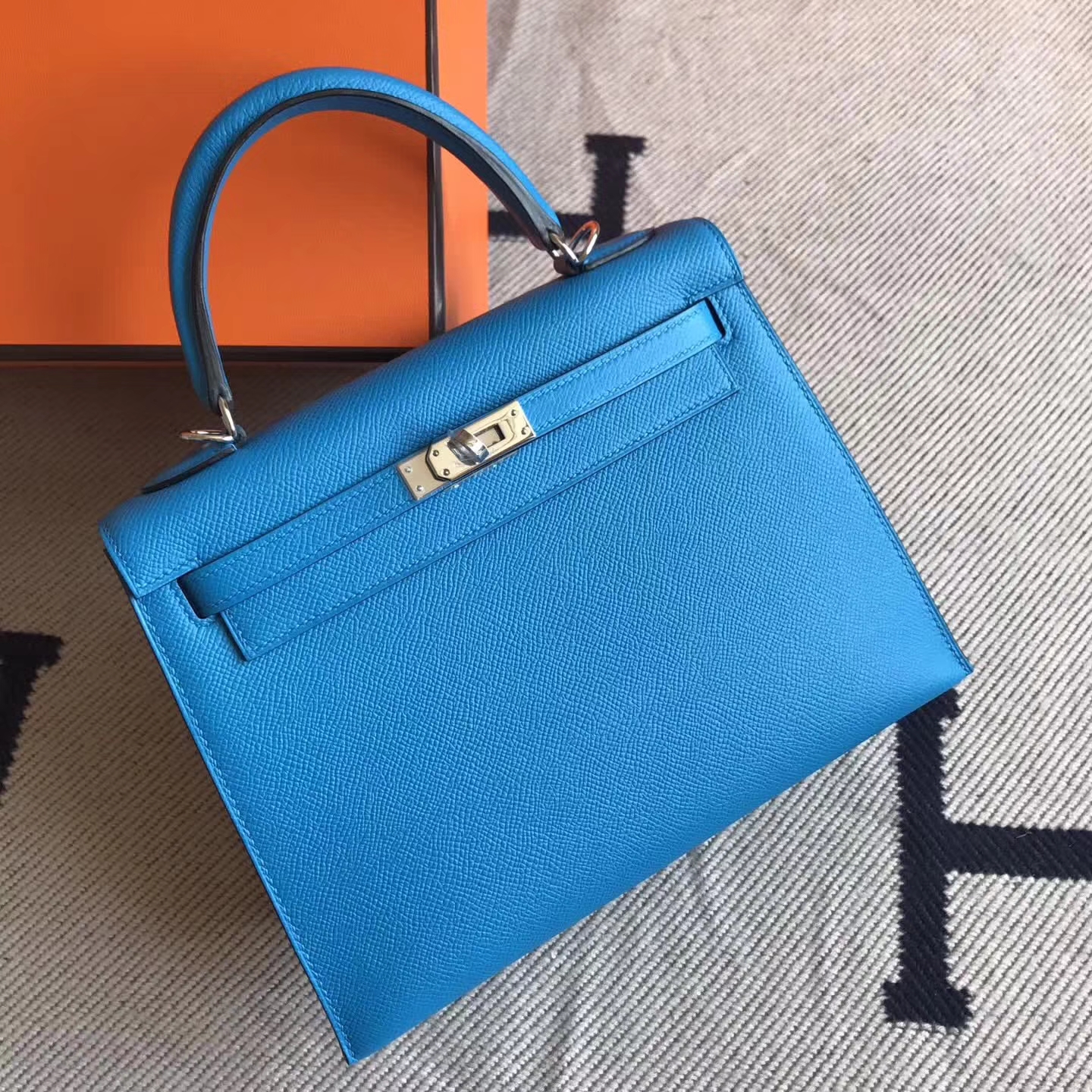 Luxury Hermes Kelly25cm Bag in B3 Blue 