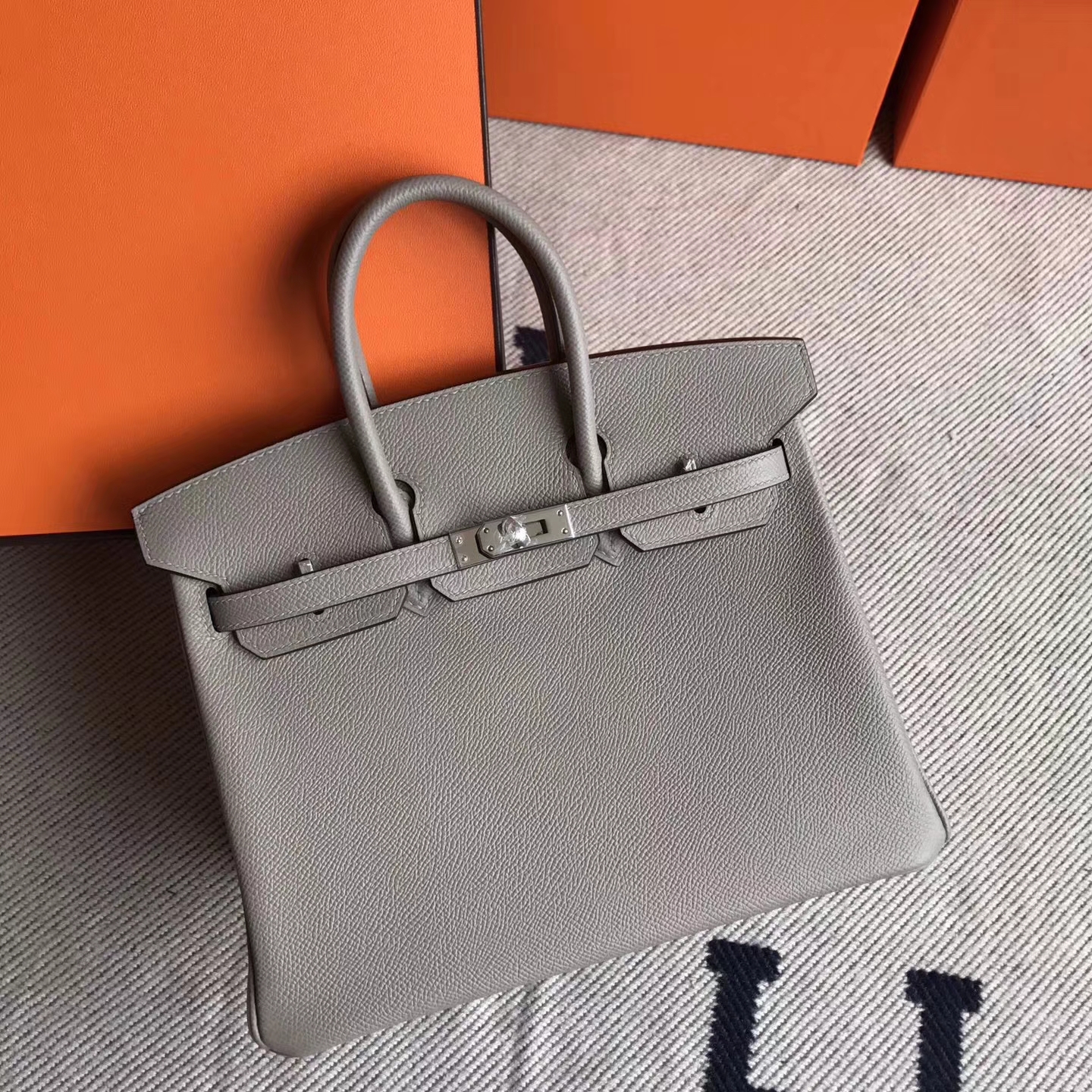 Wholesale Hermes Birkin25cm Bag in M8 Pitch Grey Epsom Leather Gold ...
