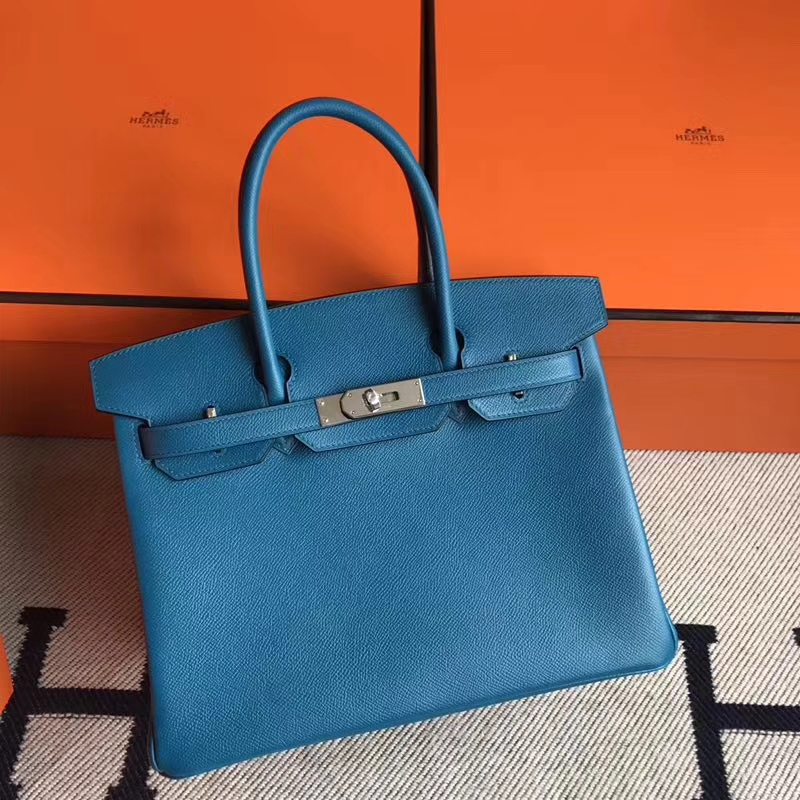 Wholesale Hermes 7W Blue Izmir Epsom Leather Birkin30cm Bag Silver ...