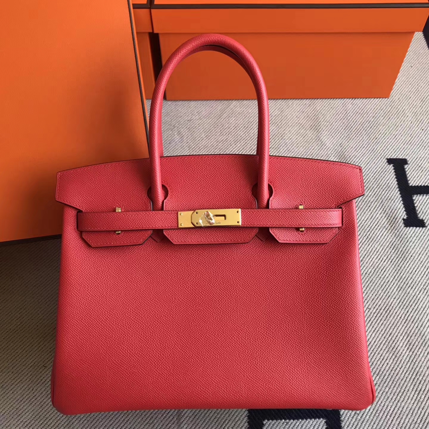 New Arrival Hermes S5 Tomato Red Epsom Leather Birkin30cm Handbag ...
