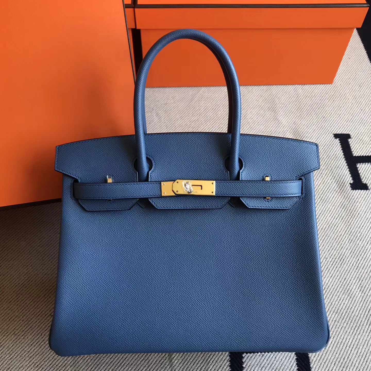 On Sale Hermes 2R Agate Blue Epsom Leather Birkin30cm Bag Gold Hardware ...