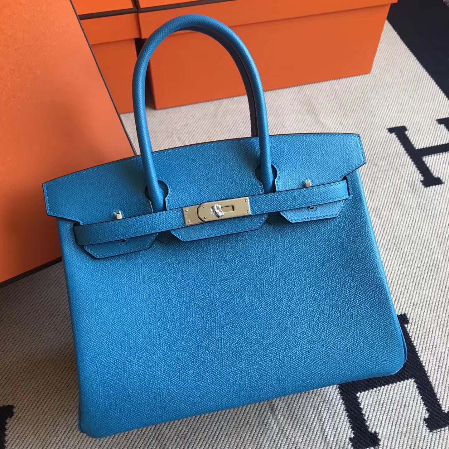 Sale Hermes B3 Blue Zanzibar Epsom Leather Birkin30cm Tote Bag – HEMA ...