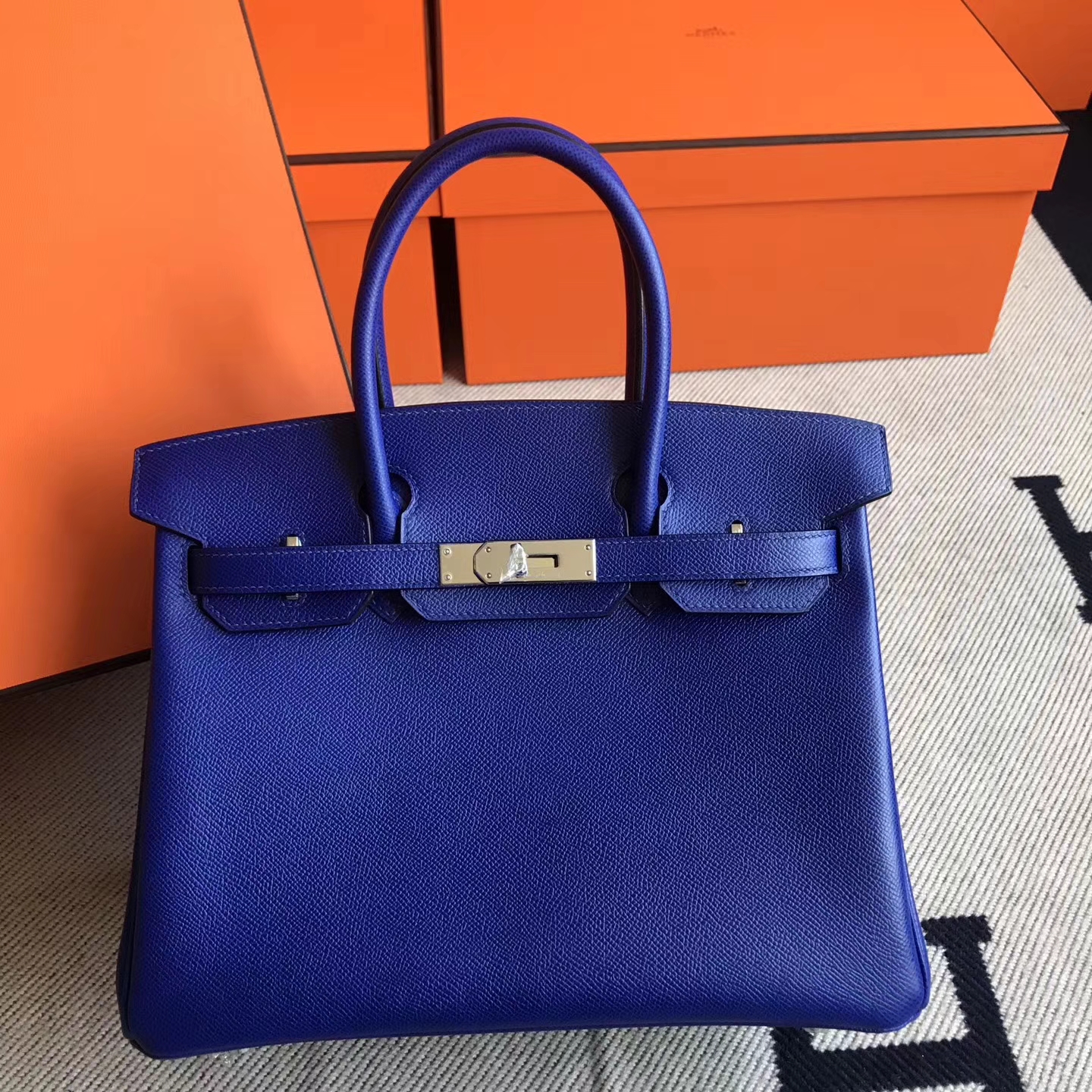 Hot Sale Hermes 7T Blue Electric Epsom Leather Birkin30cm Handbag ...