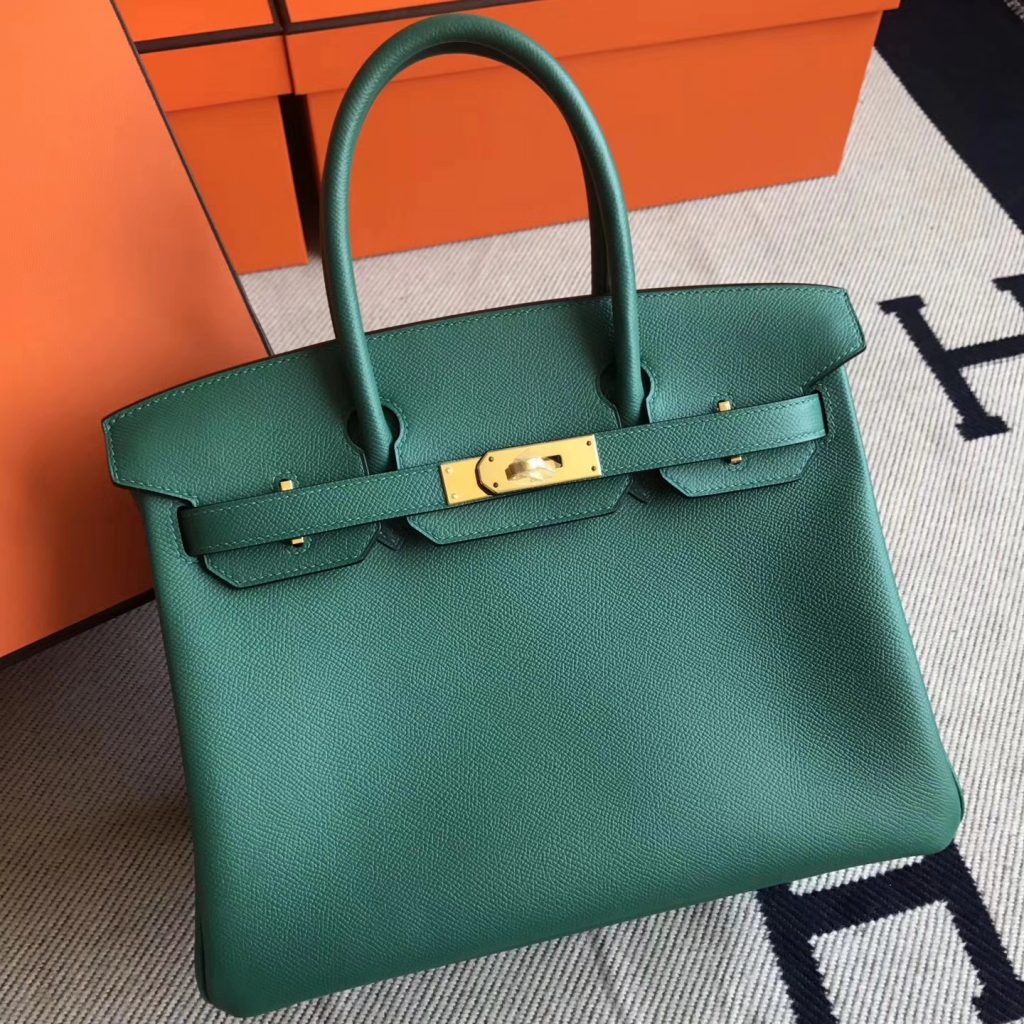 Cheap Hermes Birkin Bag30cm Z6 Malachite Green Epsom Leather Gold