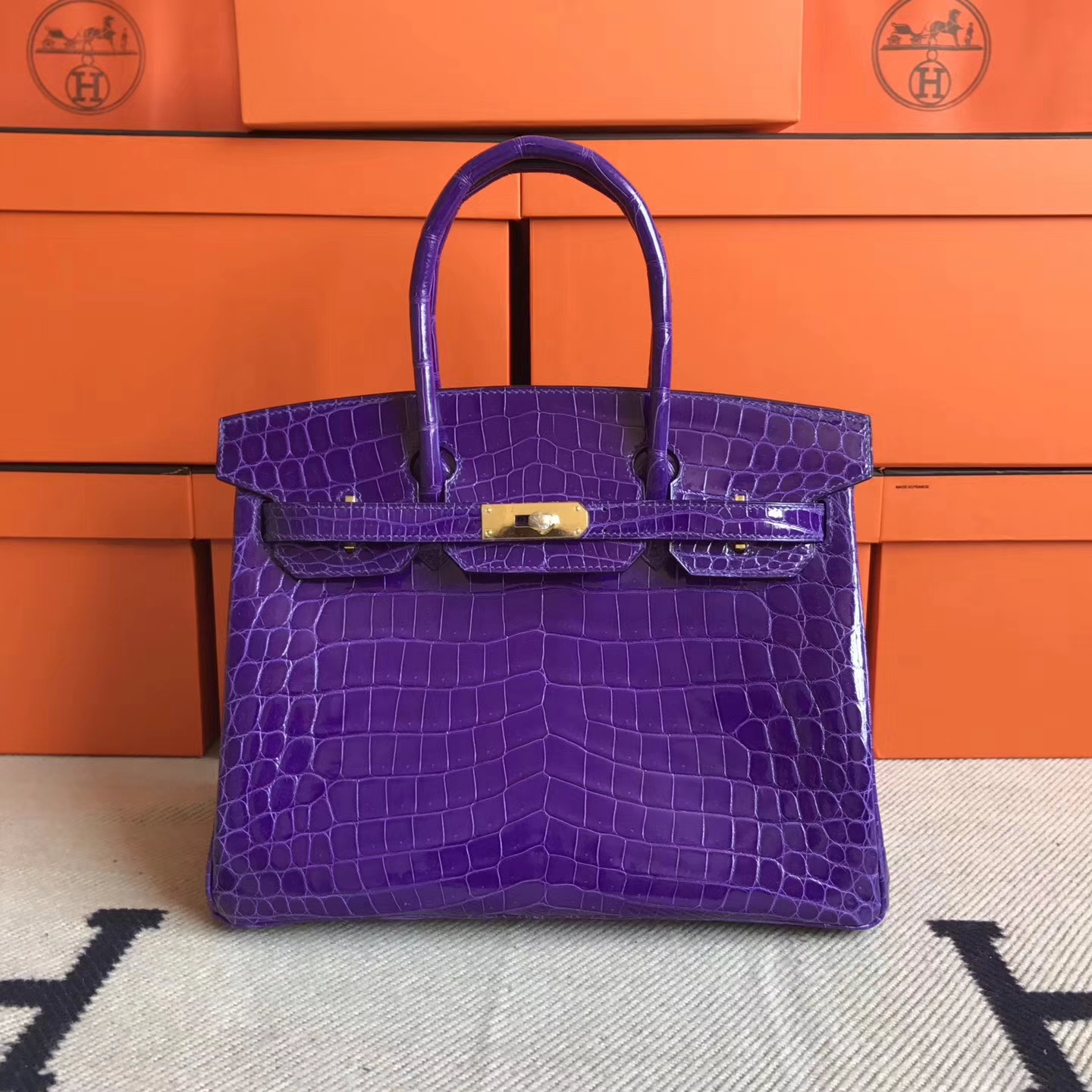 Elegant Hermes 5L Ultraviolet Crocodile Shiny Leather Birkin30cm Bag ...