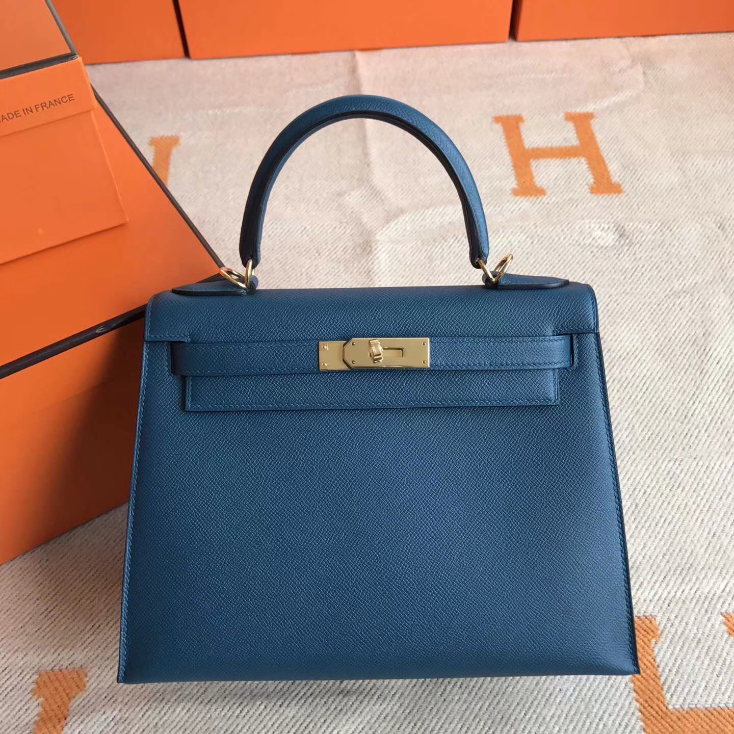 Wholesale Hermes 1P Duck Blue Epsom Calfskin Kelly Bag28cm Gold ...