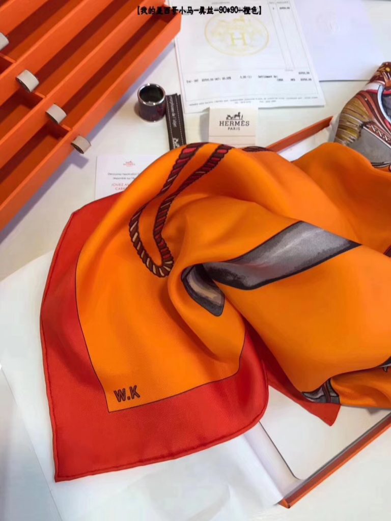 Noble Hermes Orange Silk Scarf 90*90cm with Complete Package H