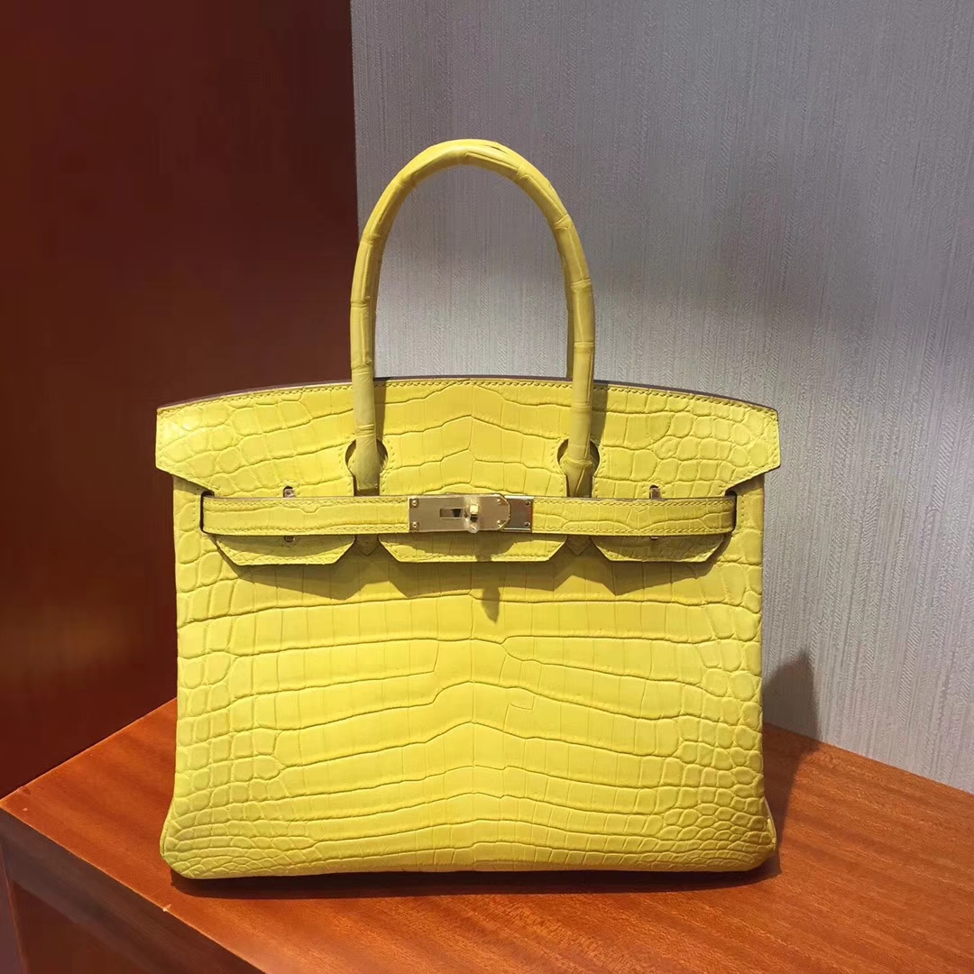 Fashion Hermes Matt Crocodile Leather Birkin30CM Bag in Lemon Yellow ...