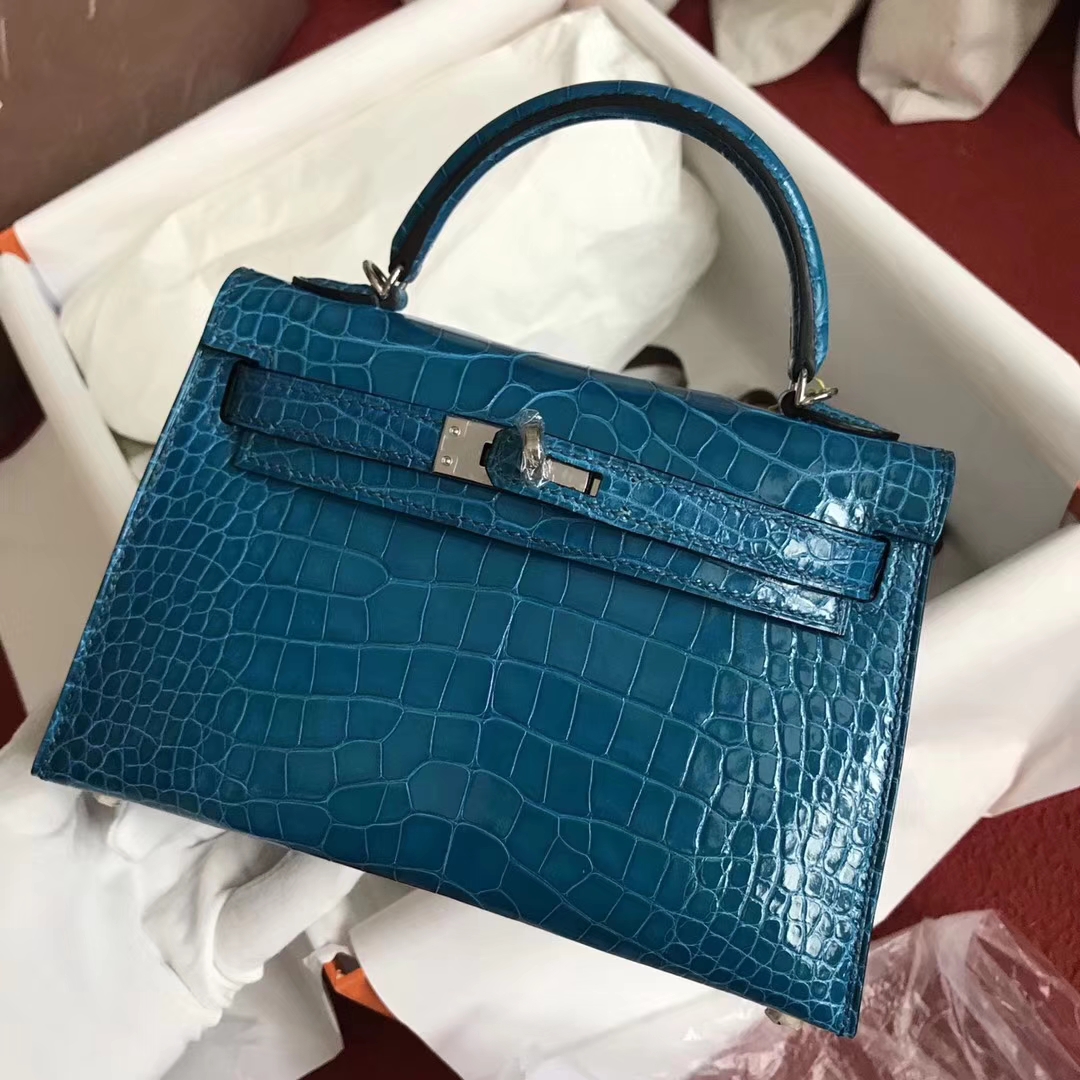Fashion Hermes 7W Blue Izmir Minikelly-2 Clutch Bag Silver Hardware ...