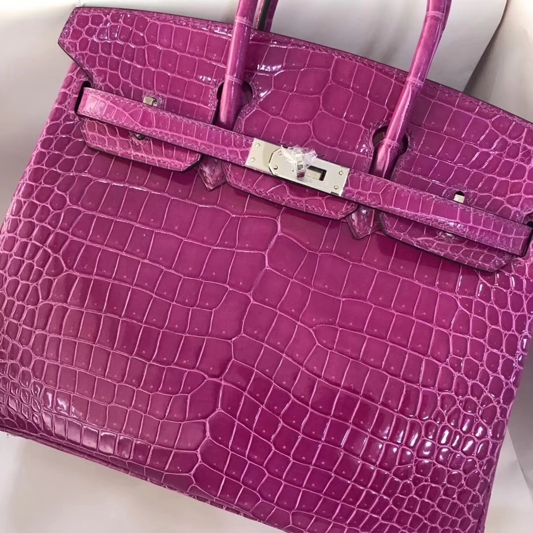 Noble Hermes Shiny Crocodile Leather Birkin Bag25CM in Rose Purple ...
