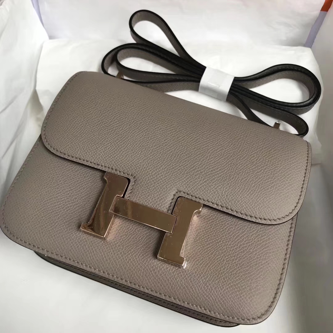 Fashion Hermes M8 Pitch Grey Epsom Calf Leather Constance Bag Rose Gold ...