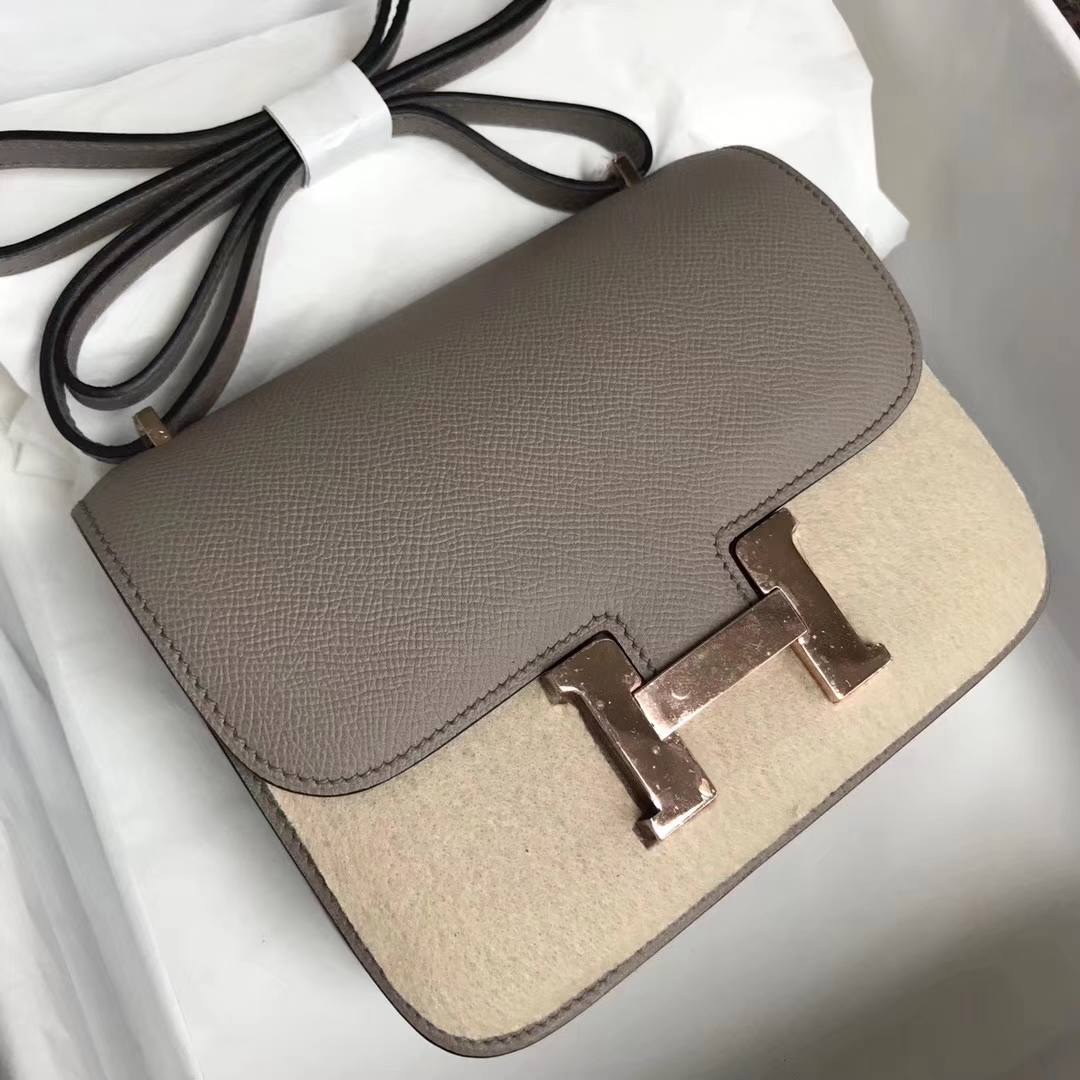 Fashion Hermes M8 Pitch Grey Epsom Calf Leather Constance Bag Rose Gold ...