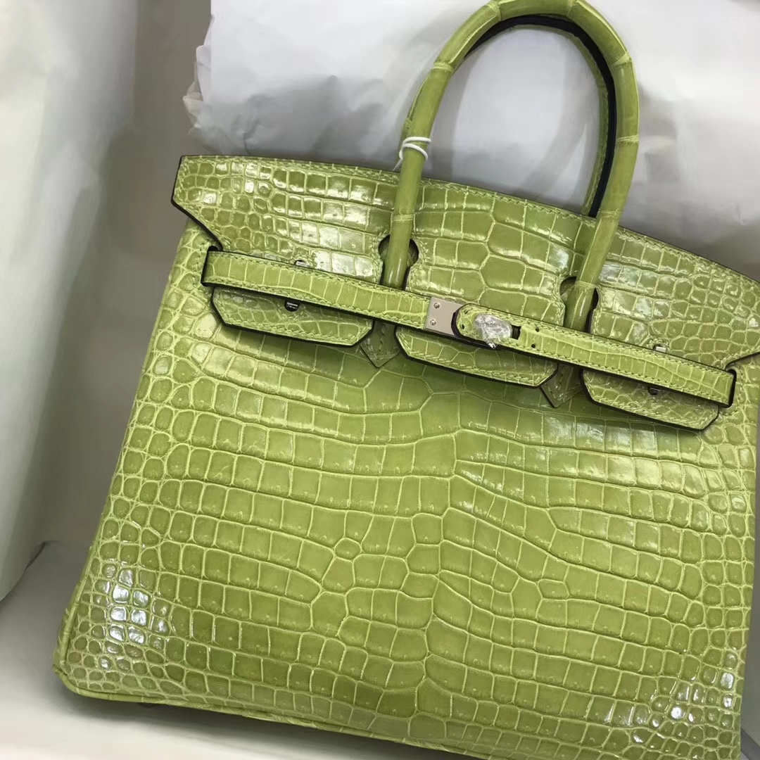 Hand Stitching Hermes 6R Kiwi Green Shiny Crocodile Birkin25CM Bag ...