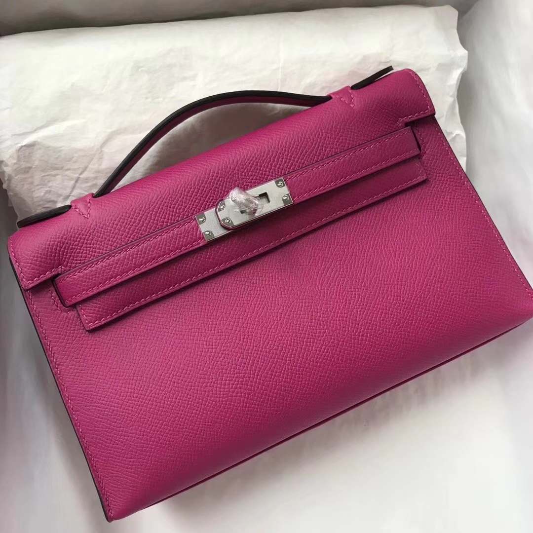 Fashion Hermes L3 Rose Purple Epsom Calf Minikelly Pochette 22CM Silver ...