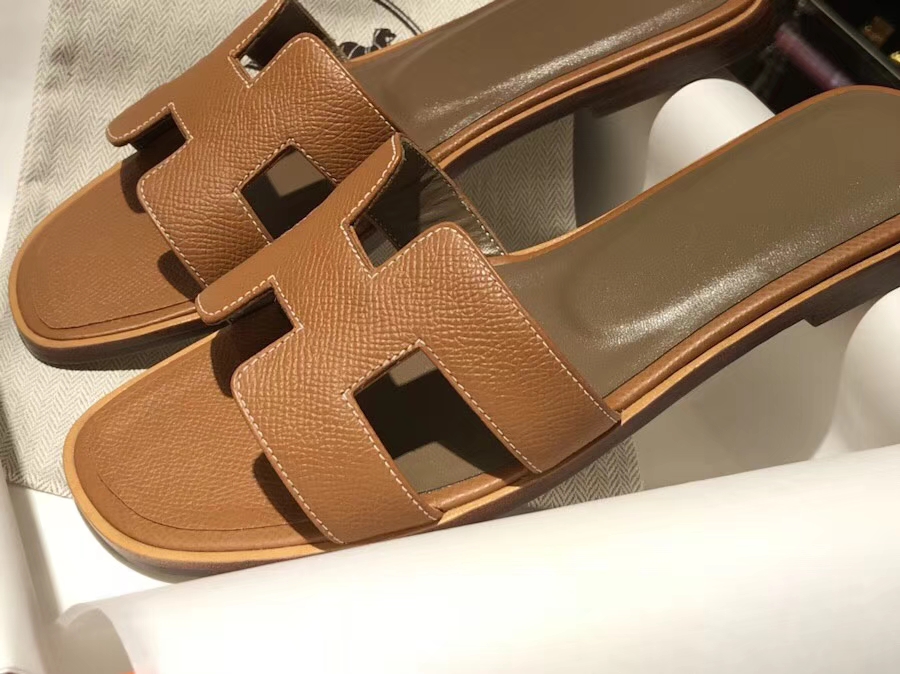 Hermes Classic Sandals Brown Calf Leather Flat Heel Women's Sandals ...