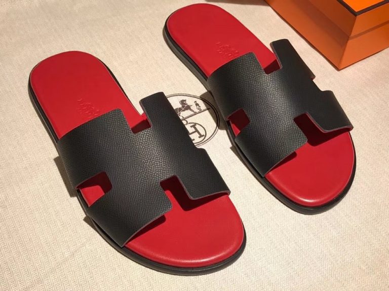 Fashion Hermes Red & Black Epsom Calf Men's Classic Sandals Shoes39-44 ...