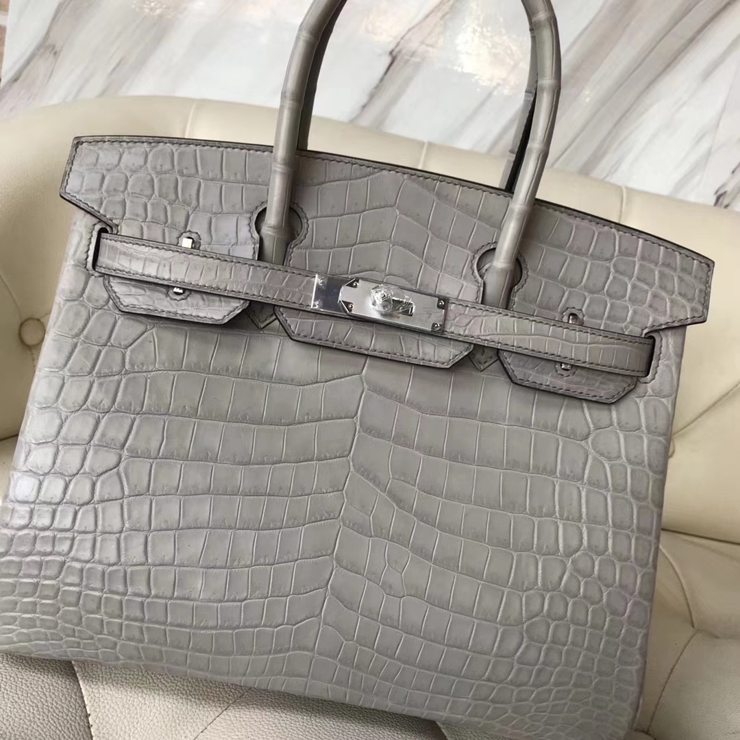 Fashion Hermes 8M Gris Paris Matt Crocodile Leather Birkin Bag30CM ...