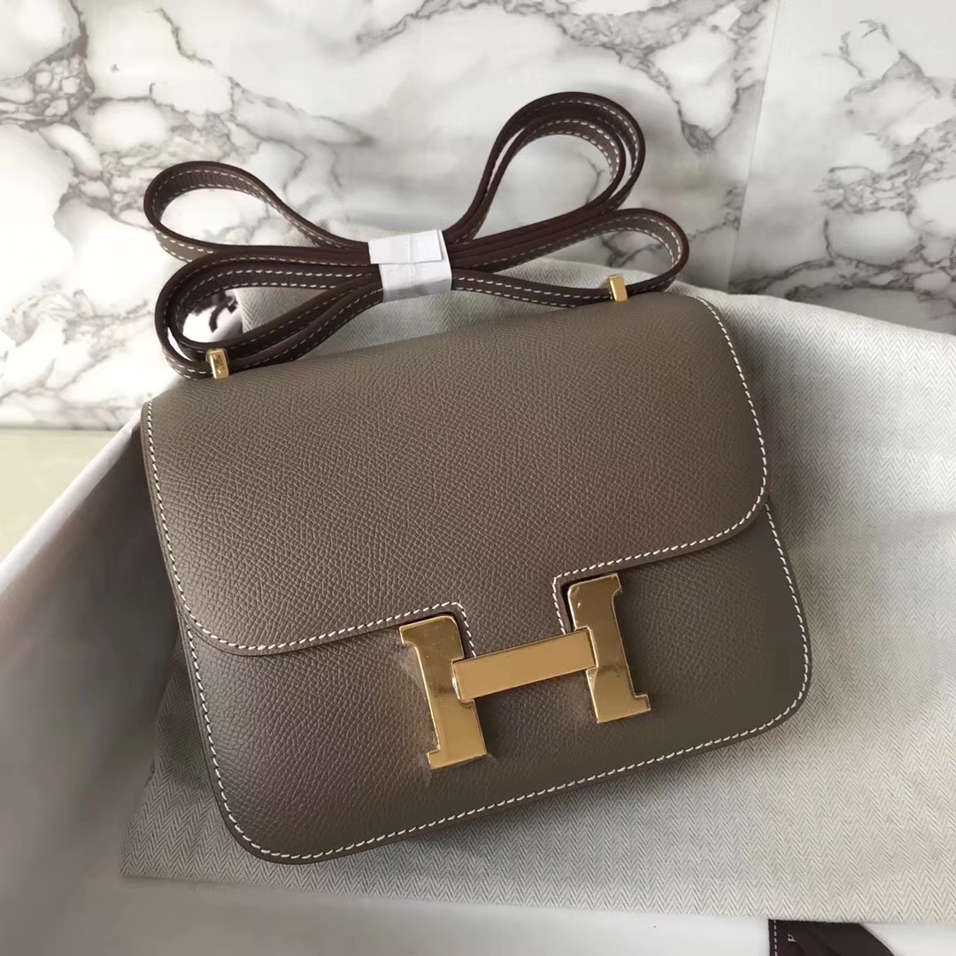 Fashion Hermes CK18 Etoupe Grey Epsom Calf Constance Shoulder Bag19CM ...