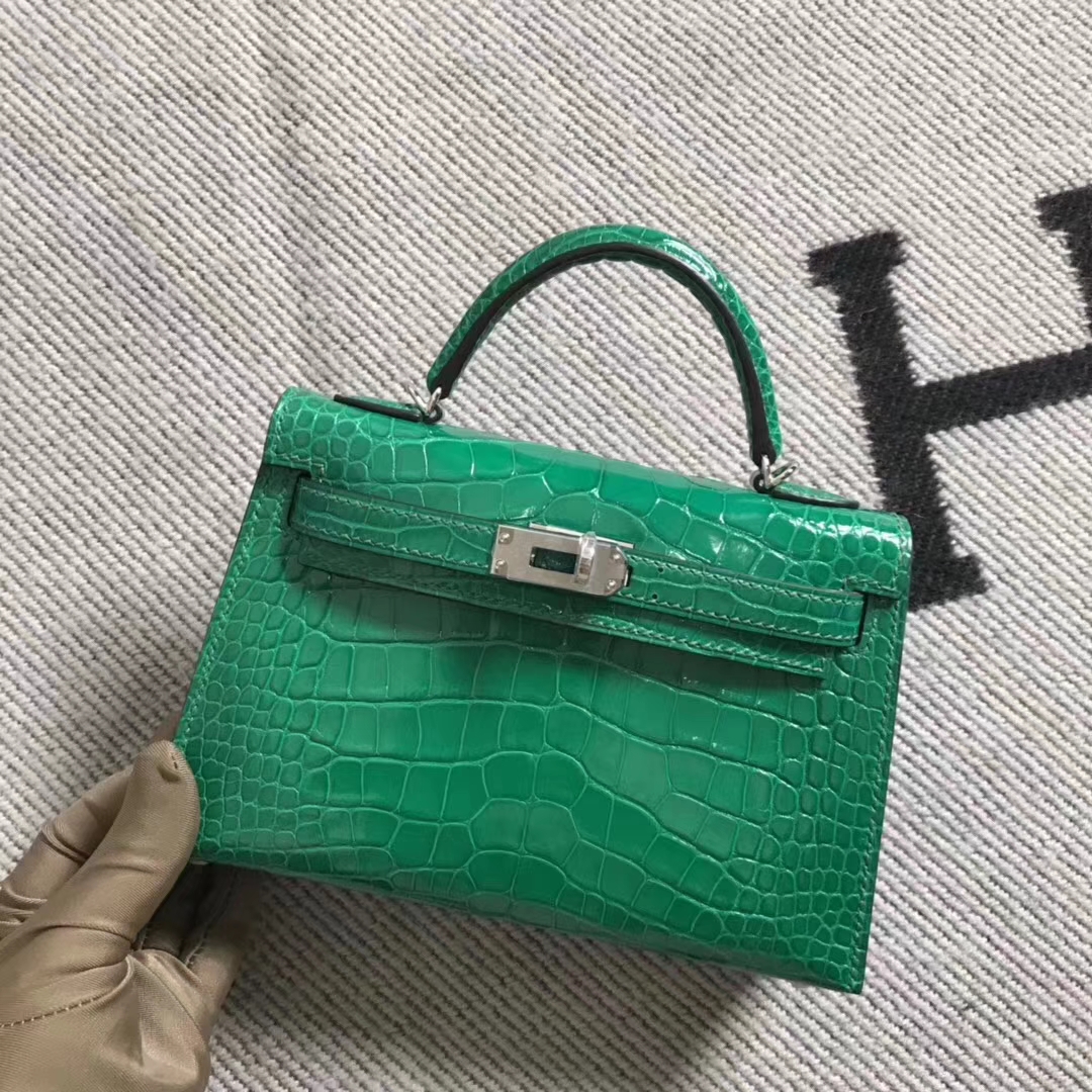 Noble Hermes Shiny Crocodile Minikelly-2 Evening Bag in Emerald Green ...