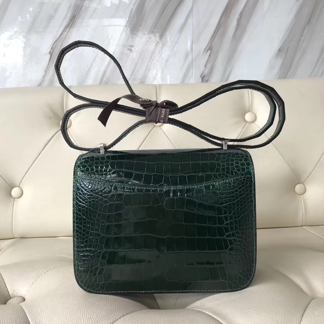 Luxury Hermes CK67 Vert Fonce Shiny Crocodile Leather Constance18CM Bag ...
