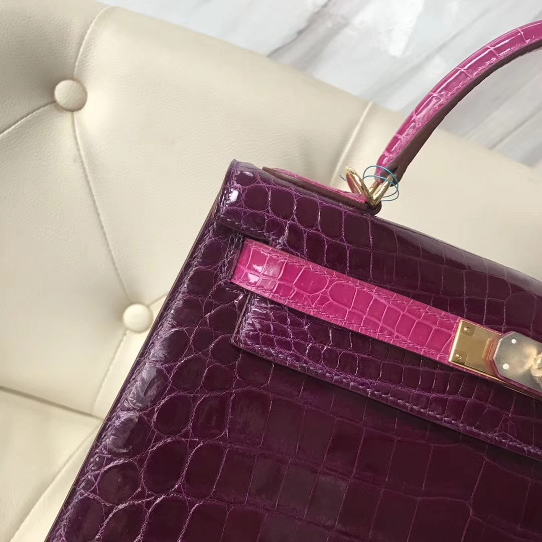 Luxury Hermes N5 Cassis Purple/J5 Rose Scheherazade Crocodile Leather ...
