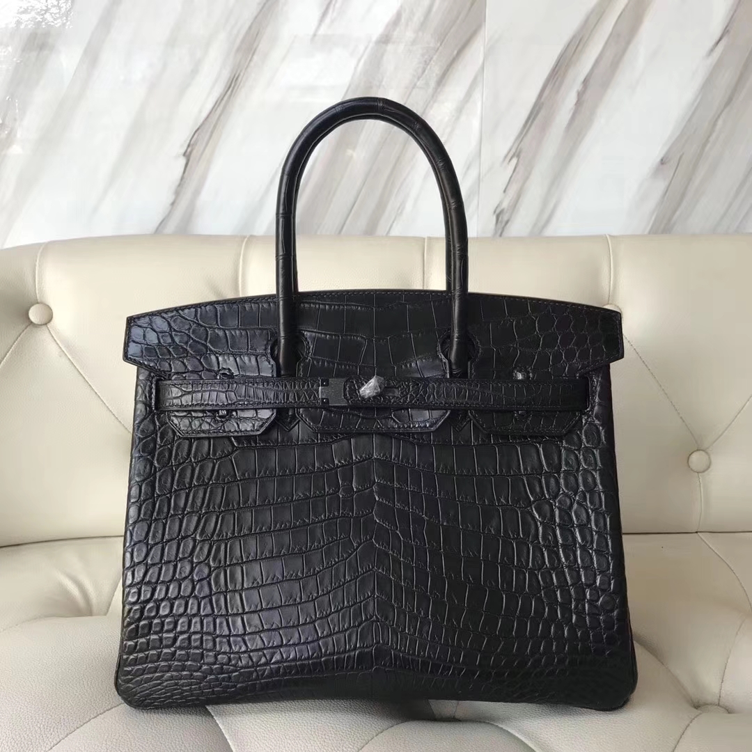 Elegant Hermes Black Matt Crocodile Leather Birkin Bag30CM Black ...